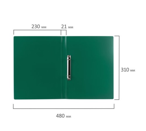 Папка на 2 кольцах STAFF, 21 мм, зеленая, до 170 листов, 0,5 мм, 225719