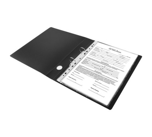 Папка на 2 кольцах STAFF, 40 мм, черная, до 300 листов, 0,5 мм, 225721