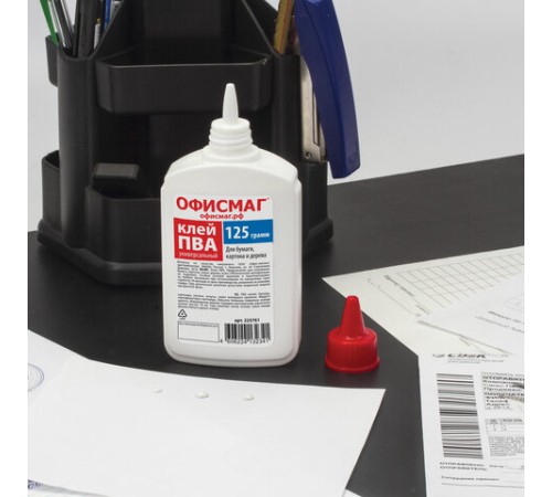 Клей ПВА ОФИСМАГ (бумага, картон, дерево), 125 г, РОССИЯ, 225761