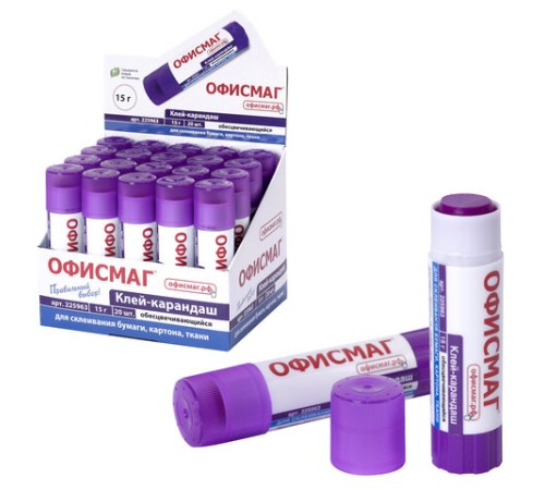 Клей-карандаш ОФИСМАГ 15 г, обесцвечивающийся после высыхания, 225963