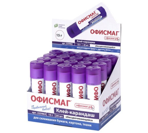 Клей-карандаш ОФИСМАГ 15 г, обесцвечивающийся после высыхания, 225963