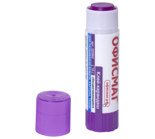 Клей-карандаш ОФИСМАГ 15 г, обесцвечивающийся после высыхания, 225963