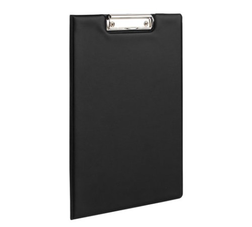 Папка-планшет ОФИСМАГ, А4 (340х240 мм), с прижимом и крышкой, картон/ПВХ, РОССИЯ, черная, 225982