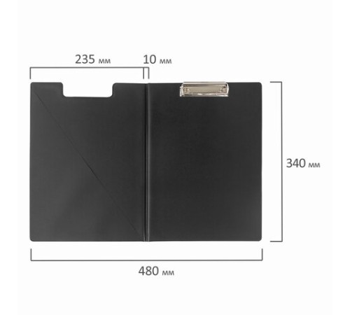 Папка-планшет ОФИСМАГ, А4 (340х240 мм), с прижимом и крышкой, картон/ПВХ, РОССИЯ, черная, 225982