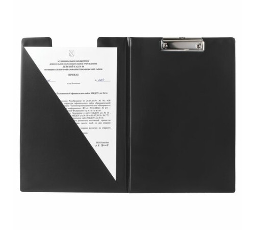 Папка-планшет ОФИСМАГ, А4 (340х240 мм), с прижимом и крышкой, картон/ПВХ, РОССИЯ, черная, 225982