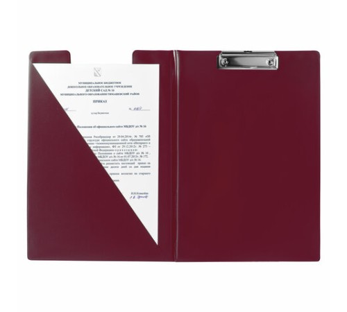 Папка-планшет ОФИСМАГ, А4 (340х240 мм), с прижимом и крышкой, картон/ПВХ, РОССИЯ, бордовая, 225984