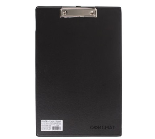 Доска-планшет ОФИСМАГ с прижимом А4 (230х350 мм), картон/ПВХ, РОССИЯ, ЧЕРНАЯ, 225986