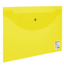 Папка-конверт с кнопкой STAFF, А4, до 100 листов, прозрачная, желтая, 0,12 мм, 226031