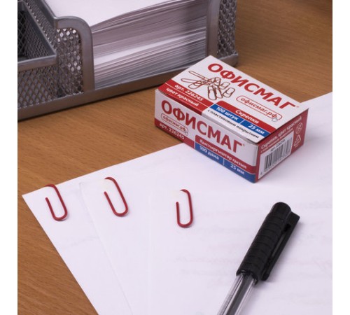Скрепки ОФИСМАГ, 25 мм, красные, 100 шт., в картонной коробке, 226245