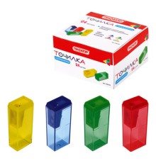 Точилка ПИФАГОР, с контейнером, прямоугольная, пластиковая, тонированный корпус, ассорти, 226530