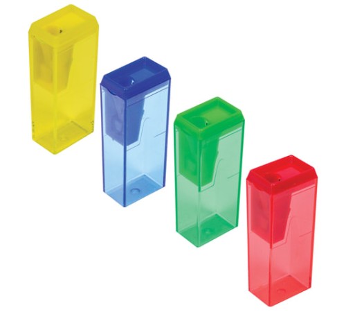 Точилка ПИФАГОР, с контейнером, прямоугольная, пластиковая, тонированный корпус, ассорти, 226530