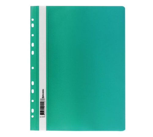 Скоросшиватель пластиковый с перфорацией BRAUBERG, А4, 140/180 мкм, зеленый, 226581