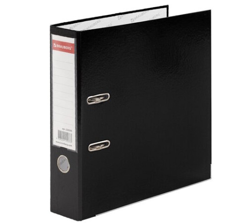 Папка-регистратор, покрытие пластик, 75 мм, ПРОЧНАЯ, с уголком, BRAUBERG, черная, 226595