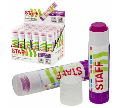 Клей-карандаш STAFF EVERYDAY, 16 г, обесцвечивающийся после высыхания, 226620