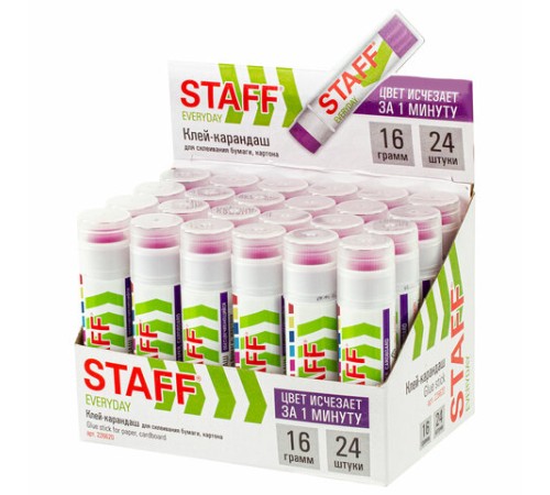 Клей-карандаш STAFF EVERYDAY, 16 г, обесцвечивающийся после высыхания, 226620