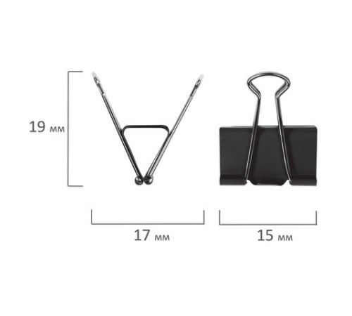 Зажимы для бумаг ОФИСМАГ, КОМПЛЕКТ 12 шт., 15 мм, на 45 листов, черные, картонная коробка, 226762