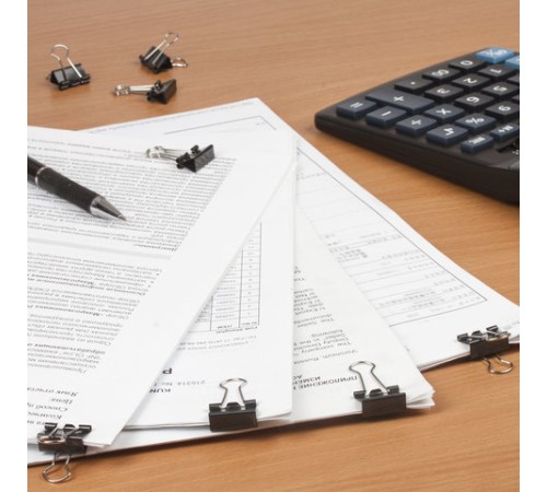 Зажимы для бумаг ОФИСМАГ, КОМПЛЕКТ 12 шт., 15 мм, на 45 листов, черные, картонная коробка, 226762