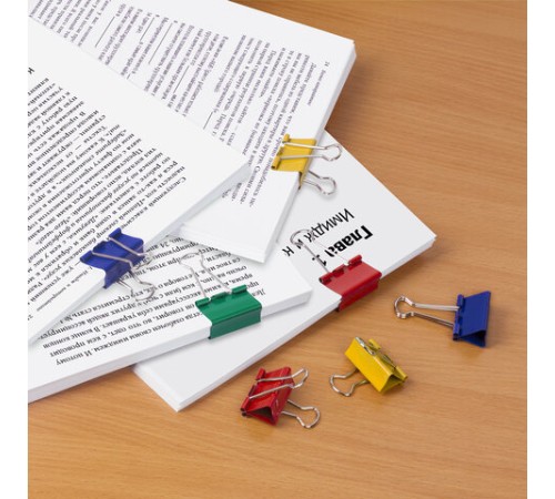 Зажимы для бумаг ОФИСМАГ, КОМПЛЕКТ 12 шт., 32 мм, на 140 листов, цветные, картонная коробка, 226765