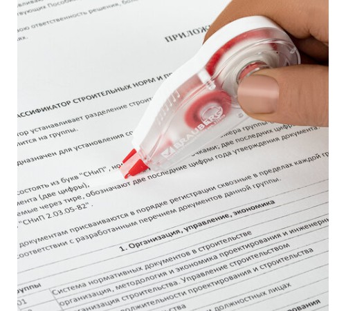 Корректирующая лента BRAUBERG, 5 мм х 6 м, корпус красный, механизм перемотки, блистер, 226809