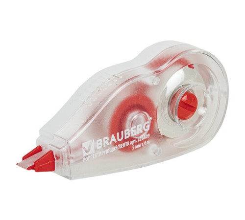 Корректирующая лента BRAUBERG, 5 мм х 6 м, корпус красный, механизм перемотки, блистер, 226809
