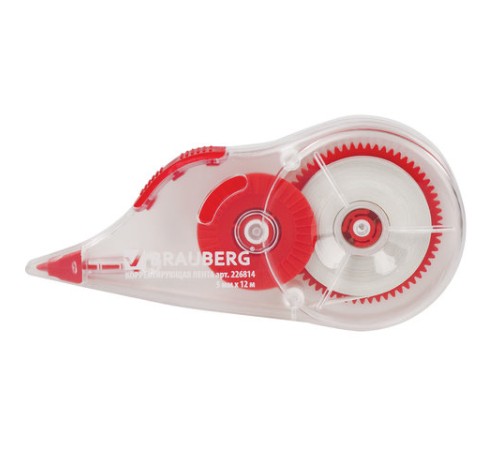 Корректирующая лента BRAUBERG, 5 мм х 12 м, корпус прозрачный, механизм перемотки, блистер, 226814