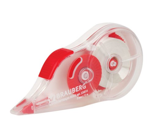 Корректирующая лента BRAUBERG, 5 мм х 12 м, корпус прозрачный, механизм перемотки, блистер, 226814