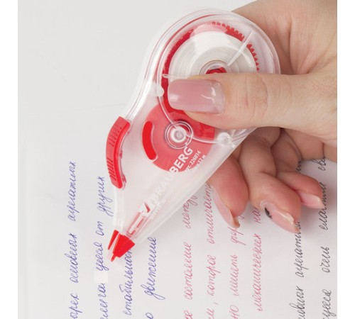 Корректирующая лента BRAUBERG, 5 мм х 12 м, корпус прозрачный, механизм перемотки, блистер, 226814