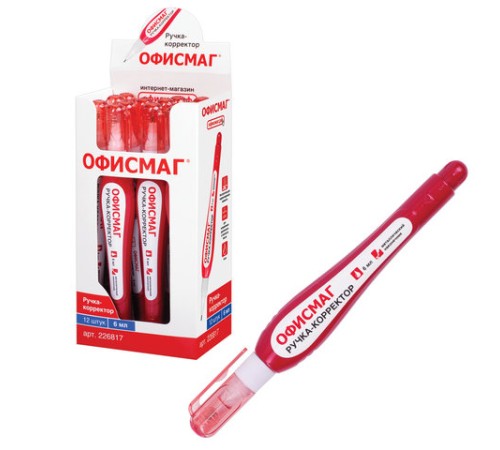 Ручка-корректор ОФИСМАГ, 6 мл, металлический наконечник, 226817