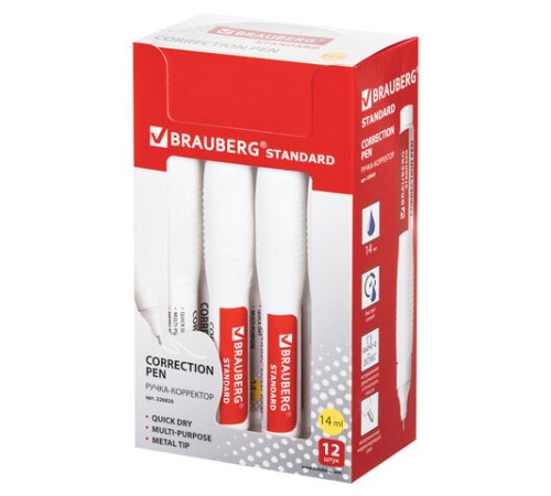 Ручка-корректор BRAUBERG, 14 мл, металлический наконечник, 226820