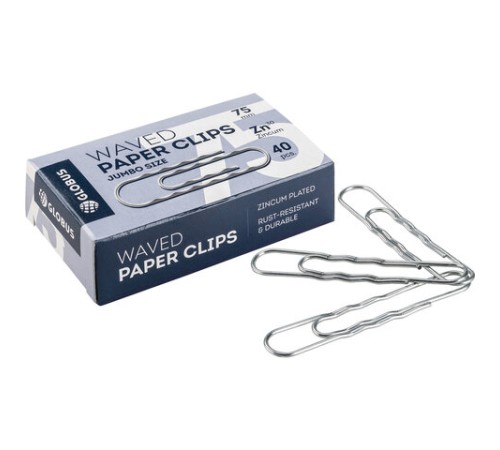 Скрепки большие 75 мм, оцинкованные, гофрированные, 40 шт., в картонной коробке, GLOBUS, Г75-40Ц, Г 75-40 Ц