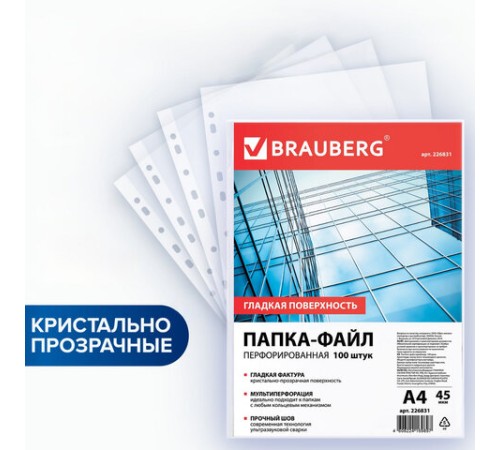 Папки-файлы перфорированные, А4, BRAUBERG 
