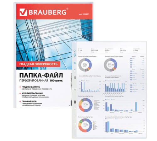 Папки-файлы перфорированные, А4, BRAUBERG 