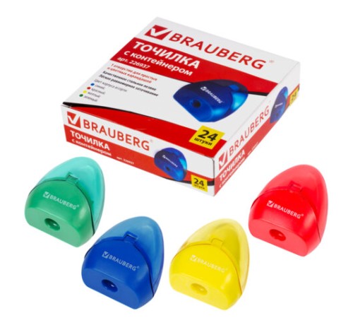 Точилка BRAUBERG BELL с контейнером, пластиковая, конусообразная, цвет корпуса ассорти, 226937