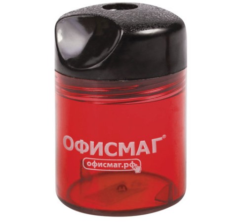 Точилка ОФИСМАГ с контейнером, пластиковая, цилиндрическая, красная, 226940