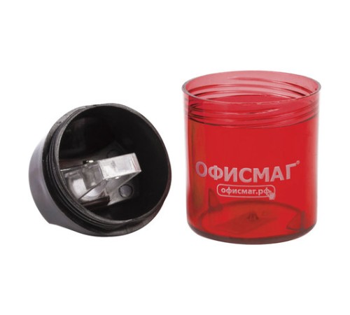 Точилка ОФИСМАГ с контейнером, пластиковая, цилиндрическая, красная, 226940