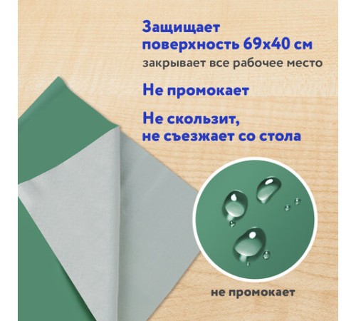 Клеёнка настольная ПИФАГОР для уроков труда, ПВХ, зеленая, 69х40 см, 227057