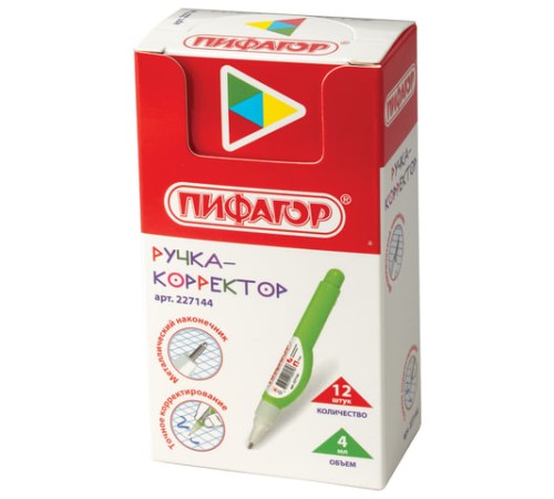 Ручка-корректор ПИФАГОР, 4 мл, металлический наконечник, 227144