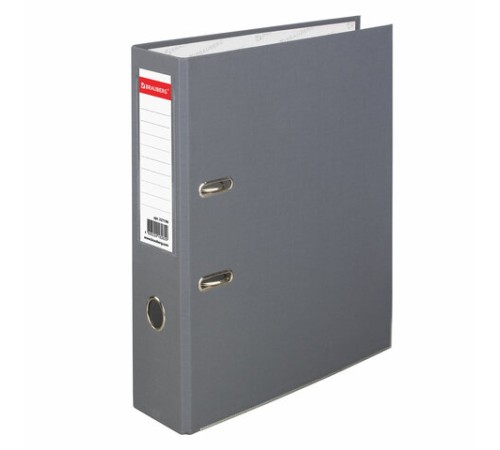 Папка-регистратор BRAUBERG с покрытием из ПВХ, 80 мм, с уголком, серая (удвоенный срок службы), 227190