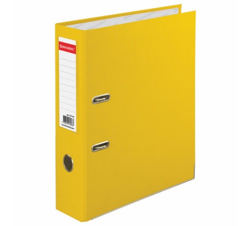 Папка-регистратор BRAUBERG с покрытием из ПВХ, 80 мм, с уголком, желтая (удвоенный срок службы), 227194