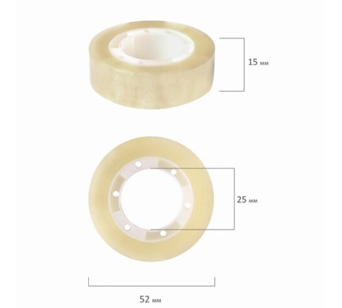 Клейкие ленты 15 мм х 33 м канцелярские BRAUBERG, комплект 10 шт., прозрачные, гарантированная длина, 227259