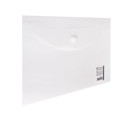 Папка-конверт с кнопкой МАЛОГО ФОРМАТА (240х190 мм), А5, матовая прозрачная, 0,18 мм, BRAUBERG, 227314