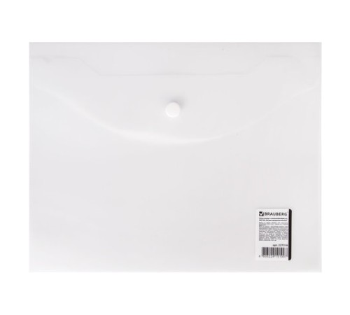 Папка-конверт с кнопкой МАЛОГО ФОРМАТА (240х190 мм), А5, матовая прозрачная, 0,18 мм, BRAUBERG, 227314