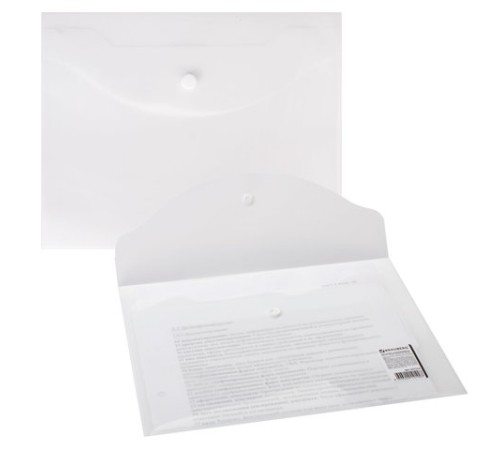 Папка-конверт с кнопкой МАЛОГО ФОРМАТА (240х190 мм), А5, матовая прозрачная, 0,18 мм, BRAUBERG, 227314