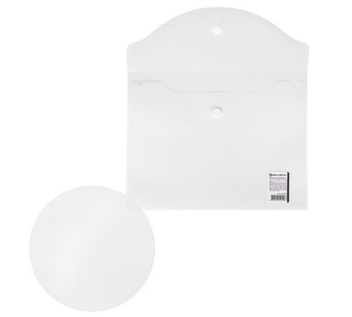 Папка-конверт с кнопкой МАЛОГО ФОРМАТА (240х190 мм), А5, матовая прозрачная, 0,18 мм, BRAUBERG, 227314