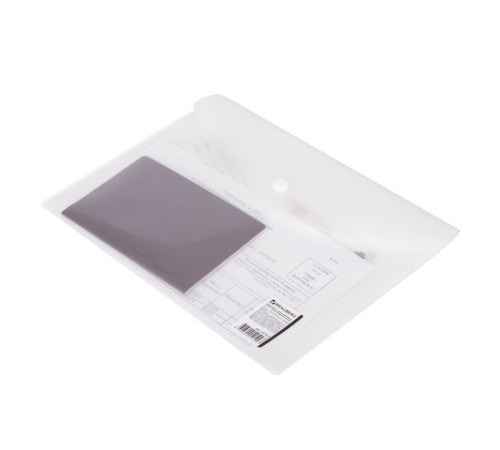 Папка-конверт с кнопкой МАЛОГО ФОРМАТА (240х190 мм), А5, матовая прозрачная, 0,18 мм, BRAUBERG, 227314