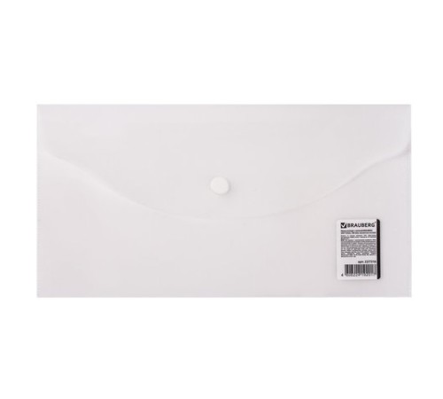 Папка-конверт с кнопкой МАЛОГО ФОРМАТА (250х135 мм), матовая прозрачная, 0,18 мм, BRAUBERG, 227316