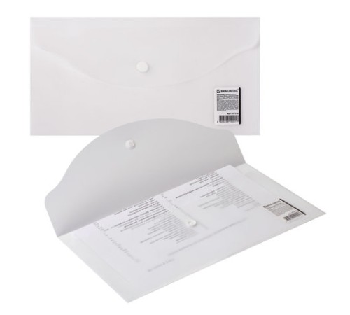 Папка-конверт с кнопкой МАЛОГО ФОРМАТА (250х135 мм), матовая прозрачная, 0,18 мм, BRAUBERG, 227316