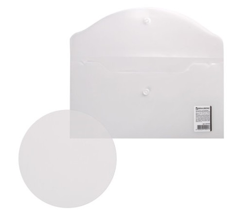 Папка-конверт с кнопкой МАЛОГО ФОРМАТА (250х135 мм), матовая прозрачная, 0,18 мм, BRAUBERG, 227316