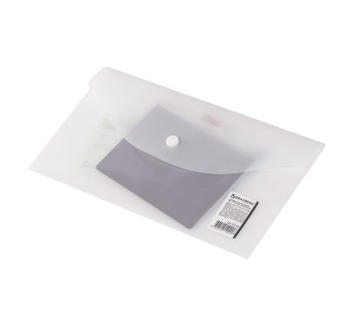 Папка-конверт с кнопкой МАЛОГО ФОРМАТА (250х135 мм), матовая прозрачная, 0,18 мм, BRAUBERG, 227316