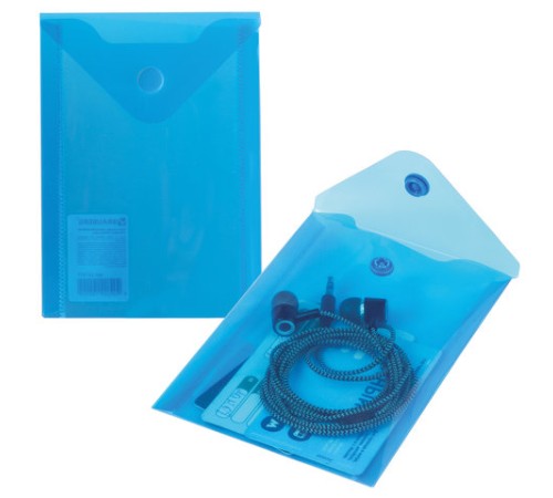 Папка-конверт с кнопкой МАЛОГО ФОРМАТА (105х148 мм), А6, синяя, 0,18 мм, BRAUBERG, 227317